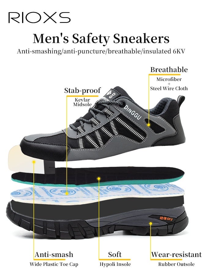 RIOXS Men's Athlesiure Shoes, Fashion Casual Hiking Sneakers, Casual Mens Walking Shoes, Durable Steel Toe Shoes For Men, Lightweight Indestructible Work Shoes, Breathable Slip Resistant Safety Sneakers, Comfortable Puncture Proof Shoes For Working/ Industry/ Outdoor Activities- Grey Trainers - Image 5