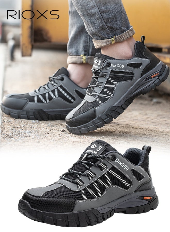 RIOXS Men's Athlesiure Shoes, Fashion Casual Hiking Sneakers, Casual Mens Walking Shoes, Durable Steel Toe Shoes For Men, Lightweight Indestructible Work Shoes, Breathable Slip Resistant Safety Sneakers, Comfortable Puncture Proof Shoes For Working/ Industry/ Outdoor Activities- Grey Trainers - Image 1