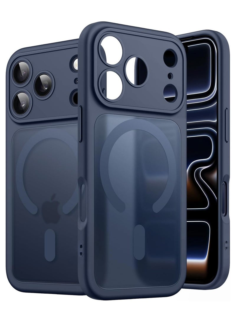 حافظة واقية مغناطيسية لجهاز iPhone 17 Pro Max مقاس 6.9 بوصة، متوافق مع MagSafe، حماية كاملة للكاميرا، حافظة شفافة غير لامعة مقاومة للصدمات من الدرجة العسكرية، (أزرق) - Image 1