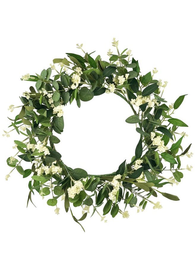 DEVONWIDE 20 inch Eucalyptus Wreath, Artificial Wreath for Front Door, Wall, Porch, Window, Wedding Festival Farmhouse Holiday Decor, All Seasons - Image 1