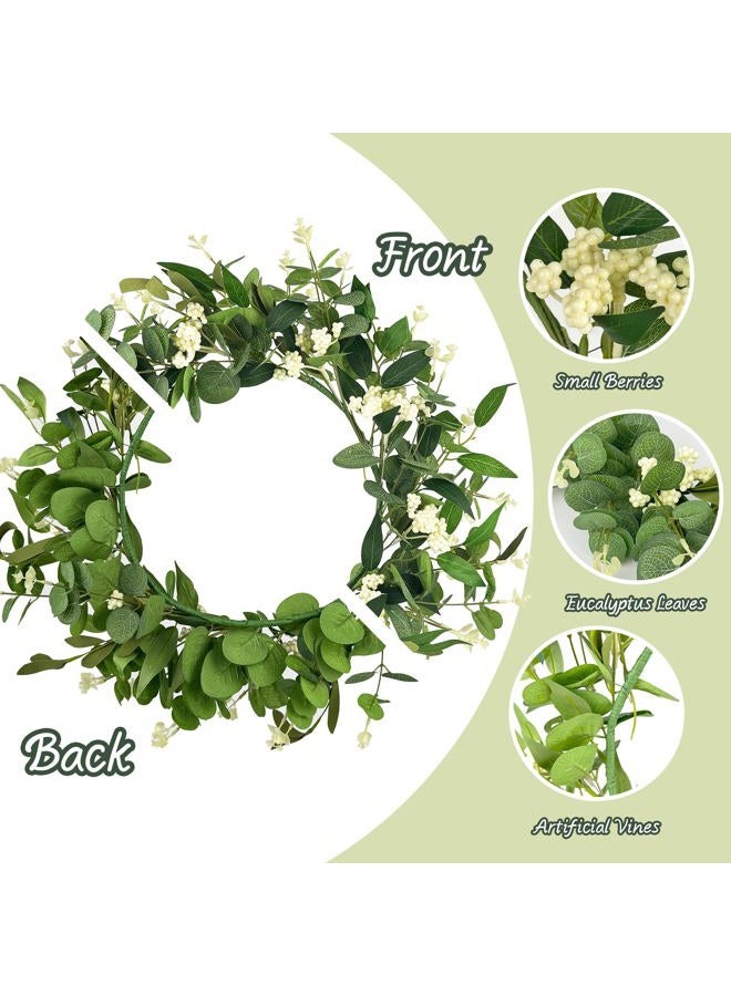 DEVONWIDE 20 inch Eucalyptus Wreath, Artificial Wreath for Front Door, Wall, Porch, Window, Wedding Festival Farmhouse Holiday Decor, All Seasons - Image 4