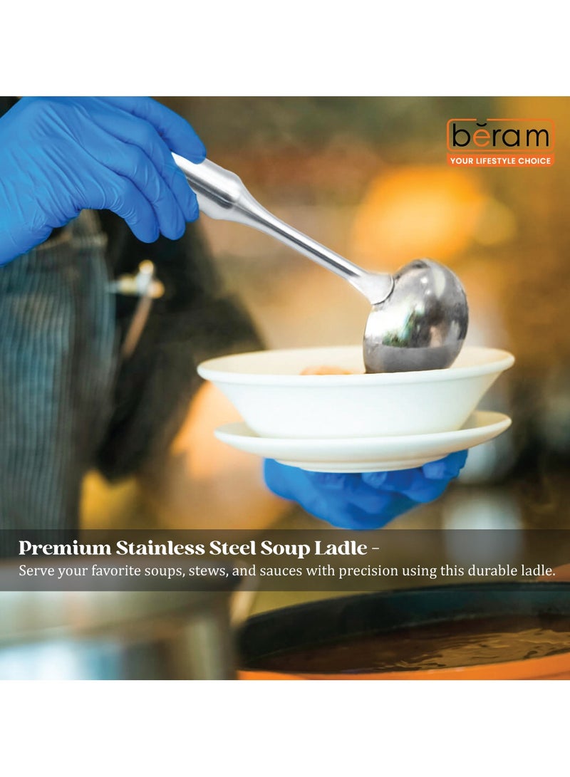 بيرام مغرفة حساء بيرام، ملعقة حساء، أداة مطبخ من الفولاذ المقاوم للصدأ 304، أداة طهي، ملعقة تقديم، آمنة للطعام، غير قابلة للتشوه، مدمجة، خفيفة الوزن، بمقبض على شكل خيزران لسهولة الإمساك - Image 3