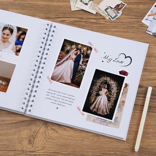 potricher 10 x 10 Inch DIY Scrapbook Album 40 Pages Hardcover Kraft Paper Scrap Book Photo Albums Memory Book for Wedding and Anniversary Family (White, 10 Inch) - Image 3