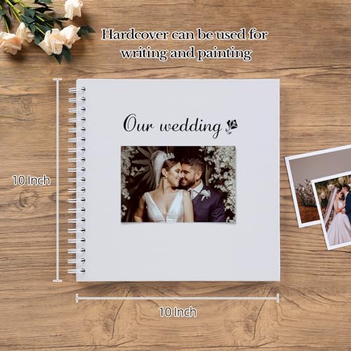 potricher 10 x 10 Inch DIY Scrapbook Album 40 Pages Hardcover Kraft Paper Scrap Book Photo Albums Memory Book for Wedding and Anniversary Family (White, 10 Inch) - Image 2