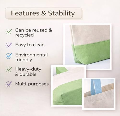 Lify Best Canvas Grocery Totes - Reusable Shopping Bags - Organic Cotton Washable & Eco-friendly Bags (3 Bags) - 3Piece Pack - Image 3