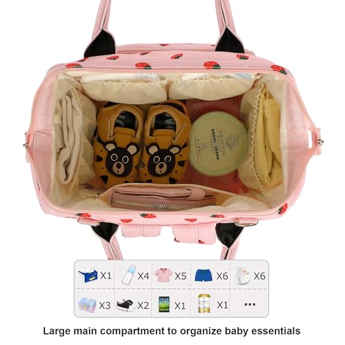 Yusudan Corduroy Diaper Bag Backpack for Baby Girls Boys, Women Large Nappy Bags for Mom (Pink Corduroy Strawberry) - Image 5