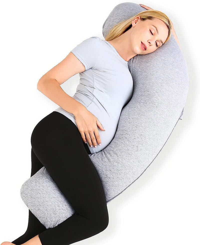 COOZLY J Shaped Pregnancy Pillow Maternity Pillow with 100 Cotton Removable Covers Grey - Image 1