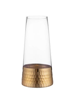 MyGift Clear Glass And Gold Flower Vase Decor Table Vase With Goldtone Metal Hammered Base Accent  - Image 1