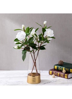 MyGift Clear Glass And Gold Flower Vase Decor Table Vase With Goldtone Metal Hammered Base Accent  - Image 3