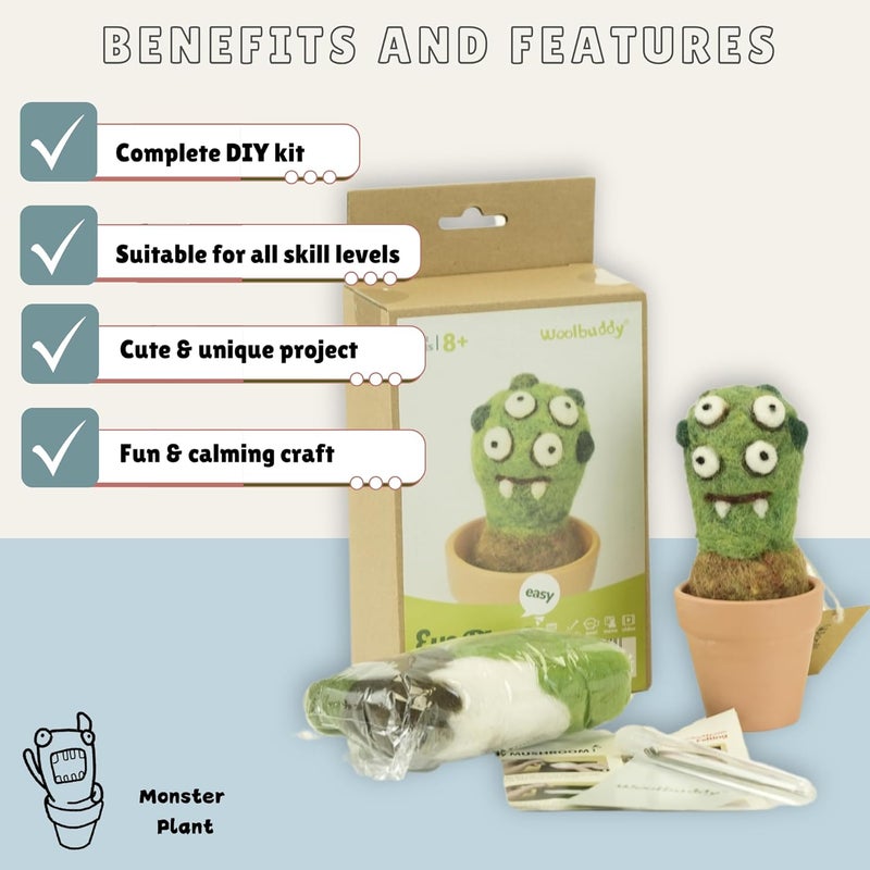 Woolbuddy Needle Felting Kit, Eye Plant Monster Craft for Beginner Adults, Includes Supplies and Instructions, Creative Design for Unique DIY Projects - Image 5