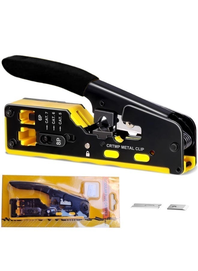 RJ45 Pass Through Crimp Tool, RJ45 Cat5 Cat6 Cat7 Crimping Tool, RJ11 Crimping Tool, Ethernet Network Cable Crimper Stripper, Modular Crimping Equipment Mini Tool Pliers - Image 1