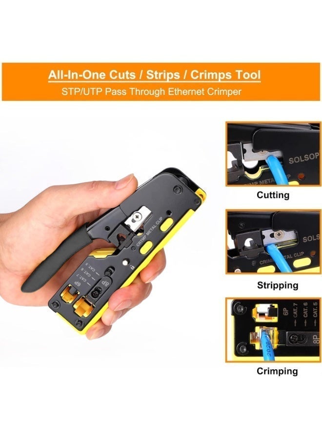 RJ45 Pass Through Crimp Tool, RJ45 Cat5 Cat6 Cat7 Crimping Tool, RJ11 Crimping Tool, Ethernet Network Cable Crimper Stripper, Modular Crimping Equipment Mini Tool Pliers - Image 3