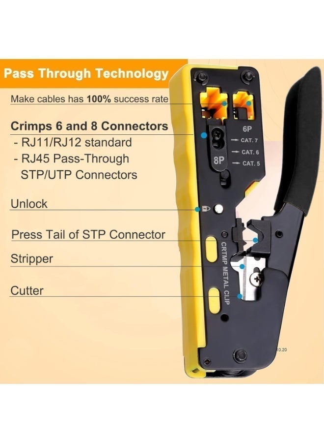 RJ45 Pass Through Crimp Tool, RJ45 Cat5 Cat6 Cat7 Crimping Tool, RJ11 Crimping Tool, Ethernet Network Cable Crimper Stripper, Modular Crimping Equipment Mini Tool Pliers - Image 4