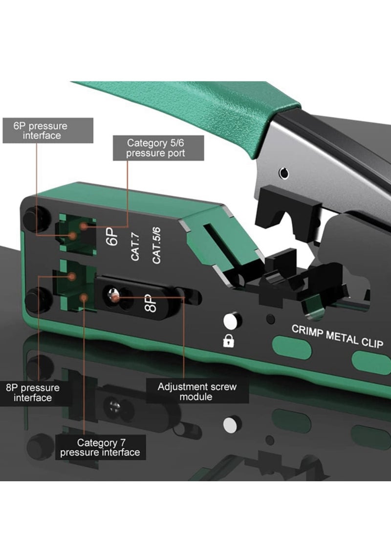 Generic - RJ45 Pass Through Crimp Tool, RJ45 Cat5 Cat6 Cat7 Crimping Tool, RJ11 Crimping Tool, Ethernet Network Cable Crimper Stripper, Modular Crimping Equipment Mini Tool Pliers - Image 1