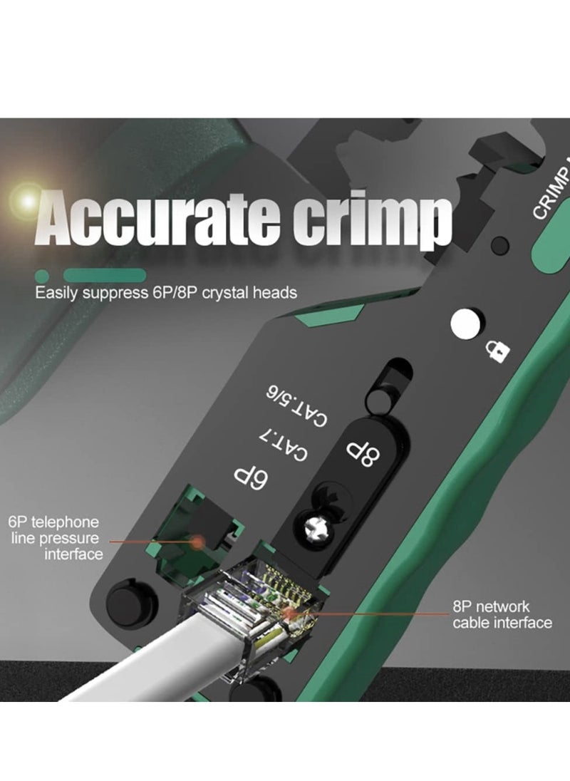 Generic - RJ45 Pass Through Crimp Tool, RJ45 Cat5 Cat6 Cat7 Crimping Tool, RJ11 Crimping Tool, Ethernet Network Cable Crimper Stripper, Modular Crimping Equipment Mini Tool Pliers - Image 1