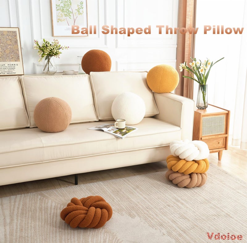 Vdoioe Cream White Ball Pillow 11.8 Inches Round Throw Pillow Simple Modern Ball Shaped Throw Pillowï¼ŒNordic Style Cushion Decorative Pillow for Couch,Sofa,Bedroom - Image 2