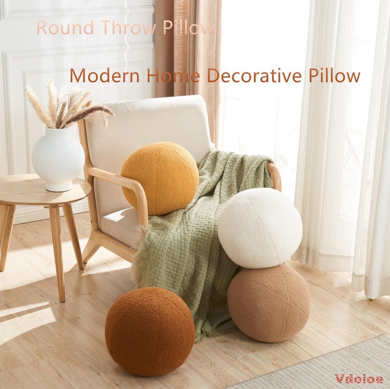 Vdoioe Cream White Ball Pillow 11.8 Inches Round Throw Pillow Simple Modern Ball Shaped Throw Pillowï¼ŒNordic Style Cushion Decorative Pillow for Couch,Sofa,Bedroom - Image 3