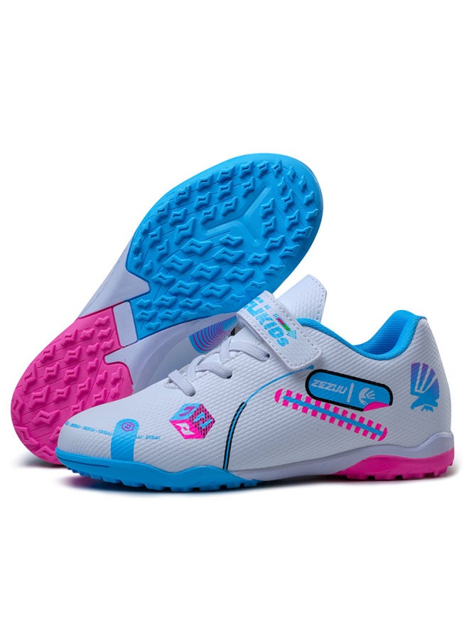 780 2 Velcro White Children's Soccer Shoes With Velcro Buckle Boys Girls Primary School Students Artificial Lawn Anti-skid Training Sneaker
