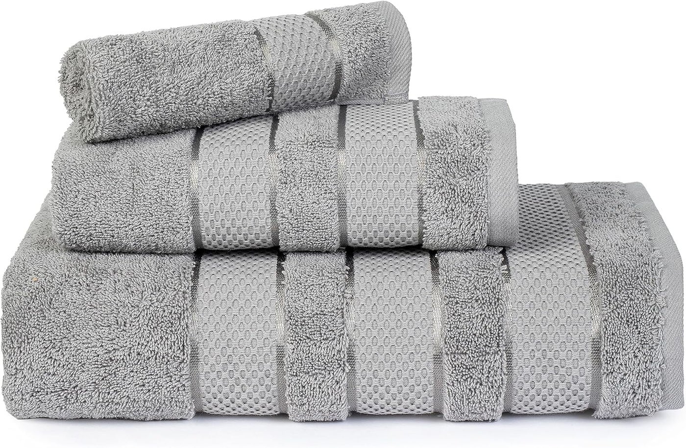 Safi Plus Towel Set 3 Piece Luxury Hotel Quality 600 GSM 100% Genuine Combed Cotton, Super Soft & Absorbent Family Bath Towels -  1 Bath Towel, 1 Hand Towel, 1 Washcloth - Light Grey