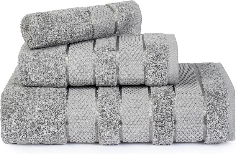 سافي بلس طقم مناشف مكون من 3 قطع فائقة النعومة والامتصاص بجودة فندقية فاخرة 100% قطن ممشط، منشفة حمام واحدة، منشفة يد واحدة، منشفة واحدة - رمادي فاتح - Image 1