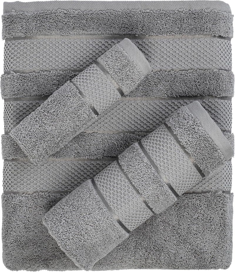 سافي بلس طقم مناشف مكون من 3 قطع فائقة النعومة والامتصاص بجودة فندقية فاخرة 100% قطن ممشط، منشفة حمام واحدة، منشفة يد واحدة، منشفة واحدة - رمادي فاتح - Image 2