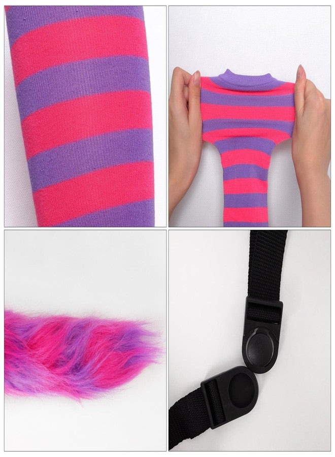Fumwase Pink Purple Striped Cat Costume Set - Ears, Necklace, Furry Tail, Striped Gloves, Socks - Women's Cosplay Halloween - Image 4