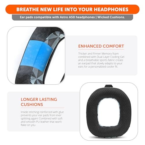 WC Mod Kit A50 - Cooling Gel Earpads + Headband Replacement for Astro A50 Gen 4, Gen 5 & A50X by Wicked Cushions | Enhanced Comfort, Cooling & Durability | Geo Grey - Image 4