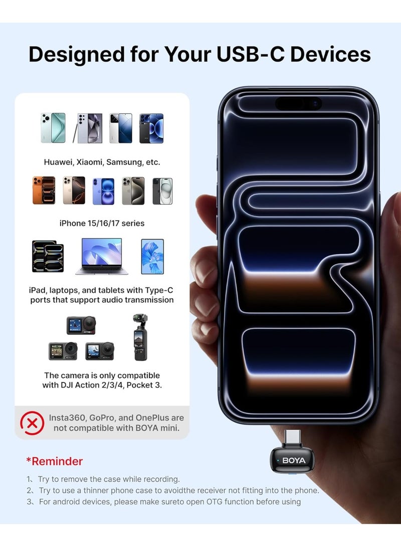 BOYA  Mini2- 2  Wireless mic 1 to 2 kit for TYPE C + Charging Case (Black) - Image 2