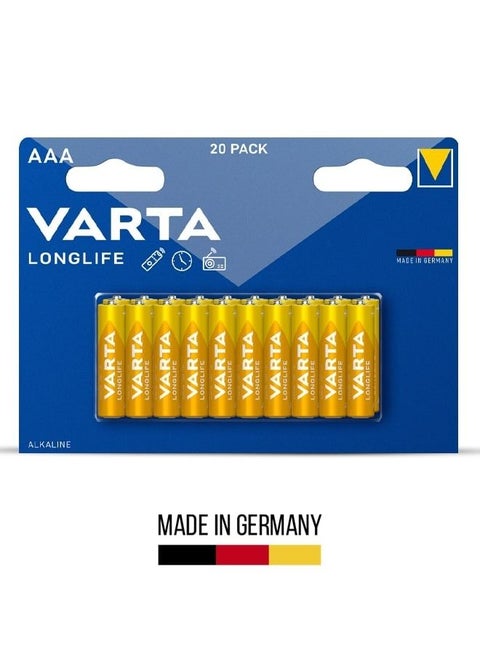 Varta Longlife High-Performance AAA Alkaline Batteries for Everyday Electronics (20-Pack)