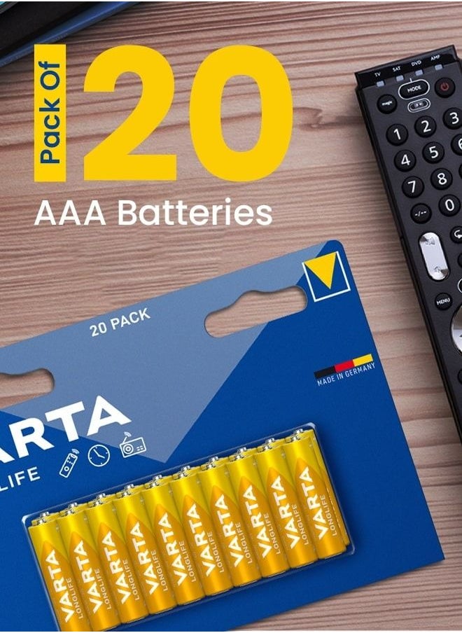 Varta Longlife High-Performance AAA Alkaline Batteries for Everyday Electronics (20-Pack)