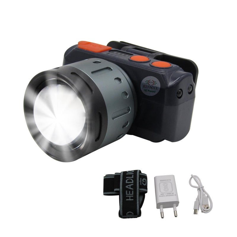 RENMAX RENMAX Bright Head Mount Torch Zoom Waterproof Rechargeable Handsfree IR Sensor LED Blinker Metal Spotlight for Cycling Camping Caving Hiking Hunting Trekking 1Pc Zoom Focus 100W - Image 1