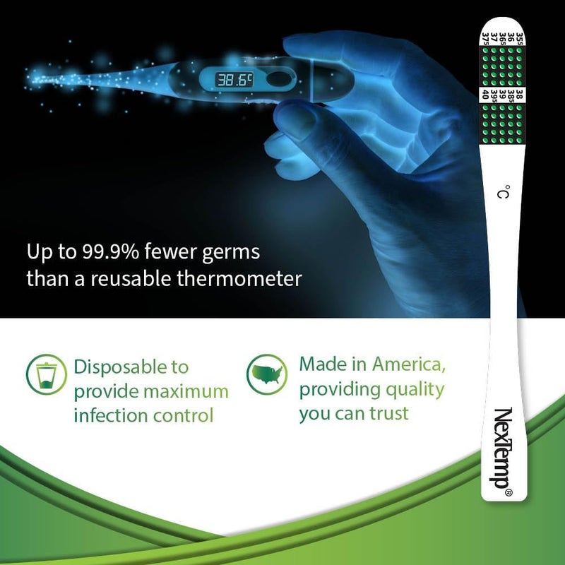 NEXTEMP ® Single-Use Thermometers: Individually Wrapped, Disposable, Providing Superior Accuracy and Maximum Infection Control. Perfect for Work, Schools, First-Aid, Home, and Travel, Celsius, 100-Pack - Image 2