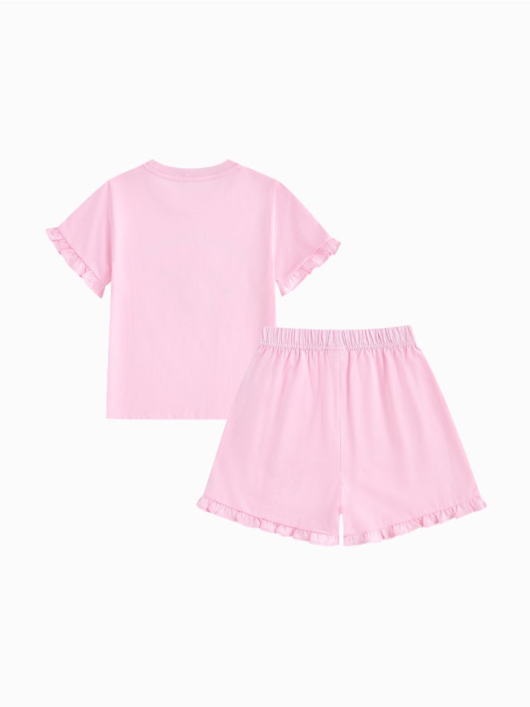 بالابالا طقم من قطعتين - تيشيرت وشورت مزين بكشكش وطبعات للبنات - Image 2