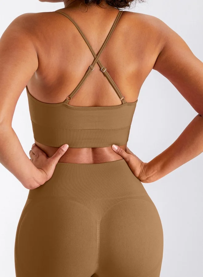 KAWN.YOGA Womens Cross Back Sports Bra - Padded Low Impact Workout Yoga Bra with Removable Built in Bra