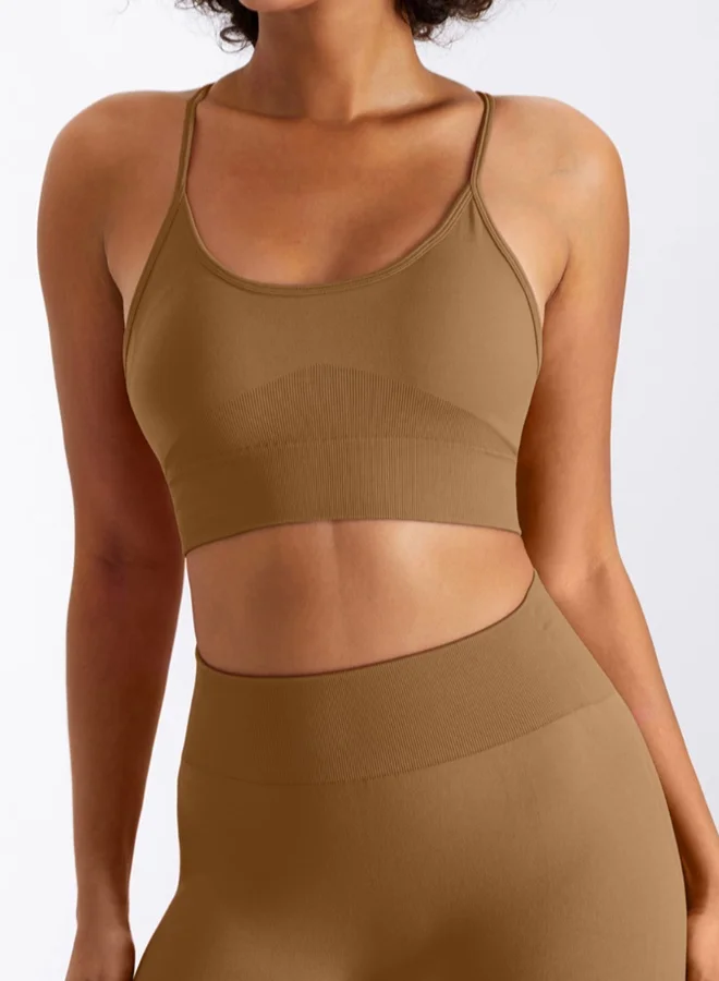 KAWN.YOGA Womens Cross Back Sports Bra - Padded Low Impact Workout Yoga Bra with Removable Built in Bra