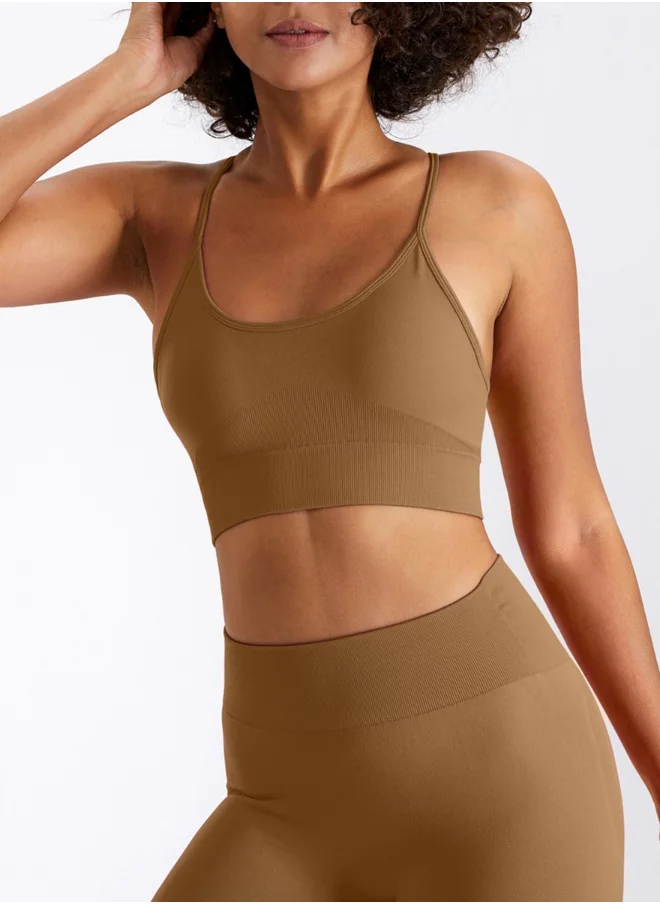 كون.يوغا KAWN YOGA Womens Cross Back Sports Bra - Padded Low Impact Workout Yoga Bra with Removable Built in Bra