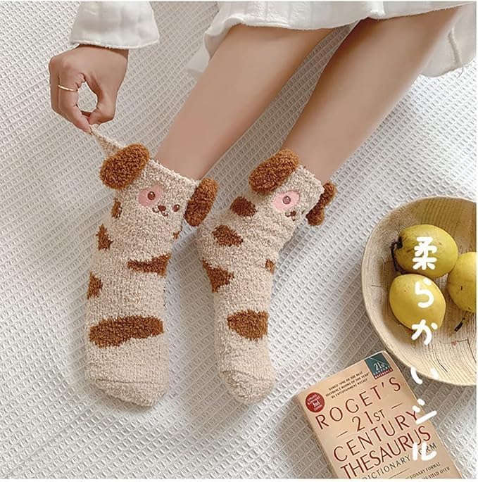HZYH 5 Pairs Women Fuzzy Socks, Soft Cozy Animal Slipper Socks, Warm Microfiber Winter Sleep Socks, Cute Indoor Fluffy Socks for Women and Girls, Gift for Birthday or Christmas - Image 3