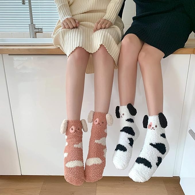 HZYH 5 Pairs Women Fuzzy Socks, Soft Cozy Animal Slipper Socks, Warm Microfiber Winter Sleep Socks, Cute Indoor Fluffy Socks for Women and Girls, Gift for Birthday or Christmas - Image 4