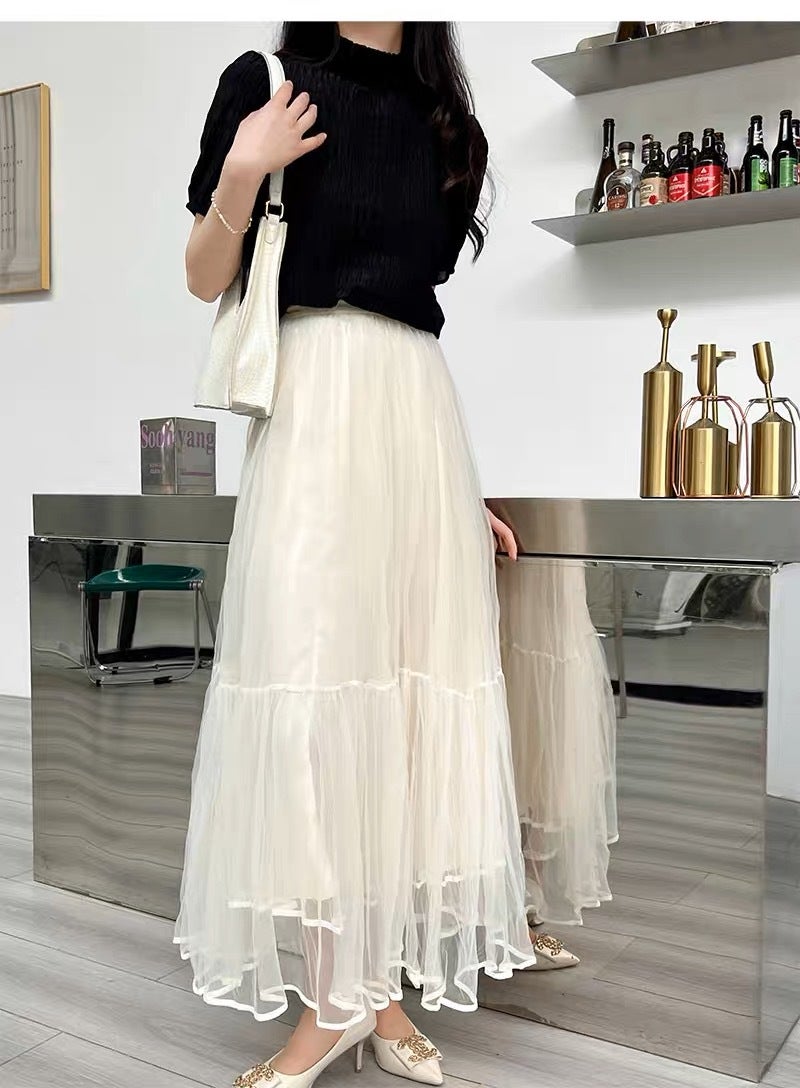 High Waist Tulle A-Line Pleated Skirt Autumn 2023 Haze Blue