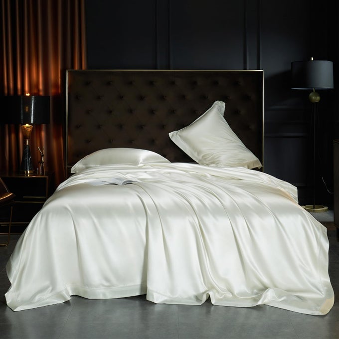 25 MOMME MULBERRY SILK DUVET COVER KING SIZE 3 PCS SET TOP GRADE LUXURY MULBERRY SILK DUVET COVER WITH BUTTONS CLOSURE 1 DUVET COVER AND 2 PILLOW SHAMS WHITE