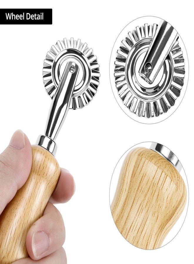 كيو دبليو او ار كي مجموعة أدوات تقطيع الرافيولي من QWORK مع عجلة دوارة - مقبض خشبي، إطار ألومنيوم متين، حواف مضلعة دقيقة - مثالية للرافيولي والمعكرونة والبسكويت - Image 4