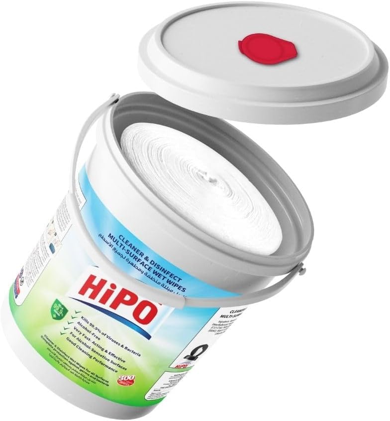 HIPO Cleaner and Disinfectant Multipurpose Surface 300-Wet Wipes, 15 cm x 20 cm Size, Green - Image 2
