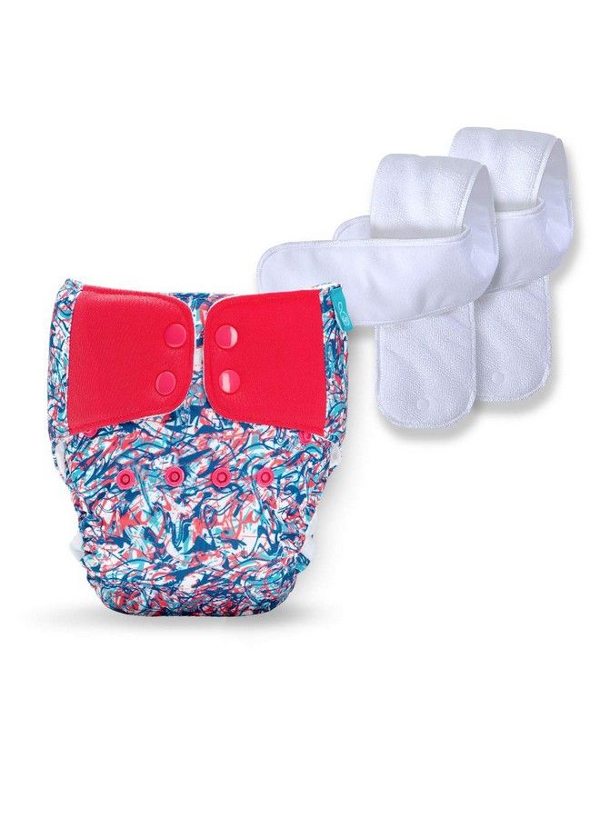 Bumberry Baby Pocket Diaper 2.0 Waterproof Reusable Adjustable Cloth Diaper With Leg Gusset Wet Free Lining & 2 Extra Long Wet Free Inserts(6 36 Months Splatter) - Image 1