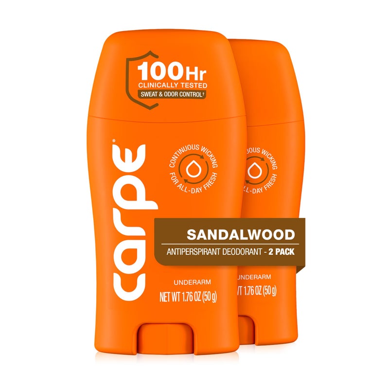Carpe Underarm Antiperspirant Deodorant for Men - 100 Hour Sweat & Odor Control - Men's Clinical Deodorant - Antiperspirant for Excessive Sweating - Sandalwood - 2 Pack - Image 1