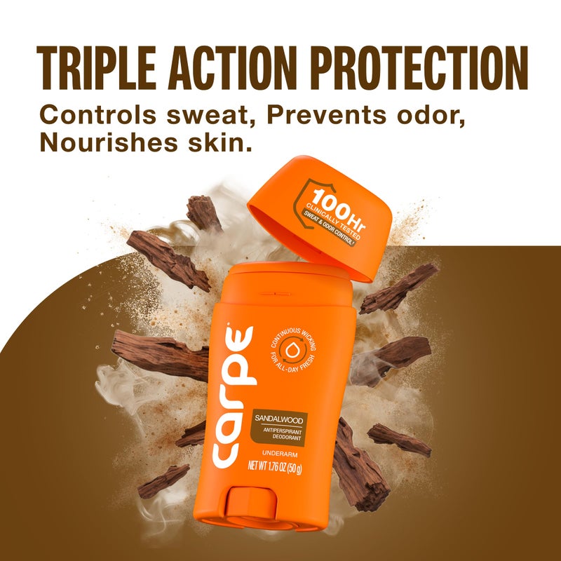 Carpe Underarm Antiperspirant Deodorant for Men - 100 Hour Sweat & Odor Control - Men's Clinical Deodorant - Antiperspirant for Excessive Sweating - Sandalwood - 2 Pack - Image 5