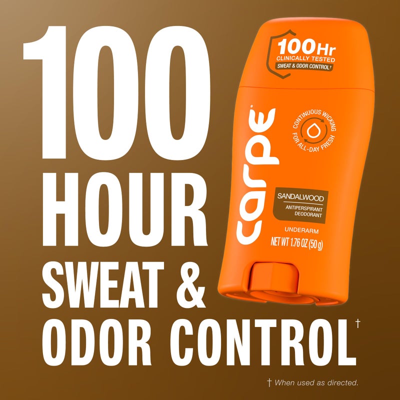 Carpe Underarm Antiperspirant Deodorant for Men - 100 Hour Sweat & Odor Control - Men's Clinical Deodorant - Antiperspirant for Excessive Sweating - Sandalwood - 2 Pack - Image 4