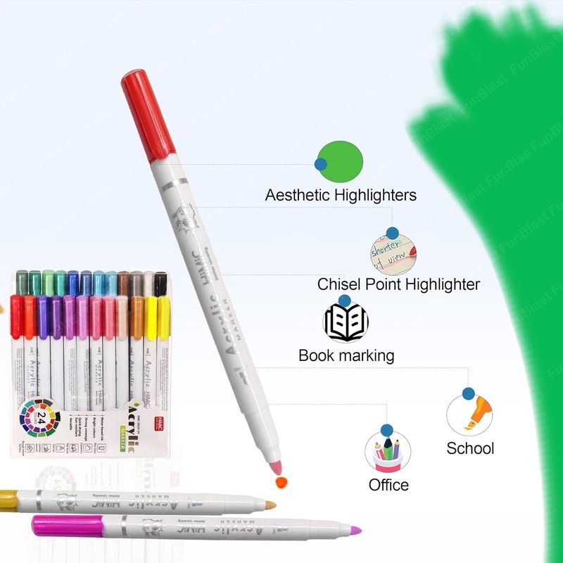 FunBlast FunBlast Colors Acrylic Water Color MarkersWater Based Ink Bold Point Markers Pen For Rock PaintingCanvasPhoto AlbumCraftSchool ProjectGlassCeramicWoodMetal24 PcsMulticolor - Image 3