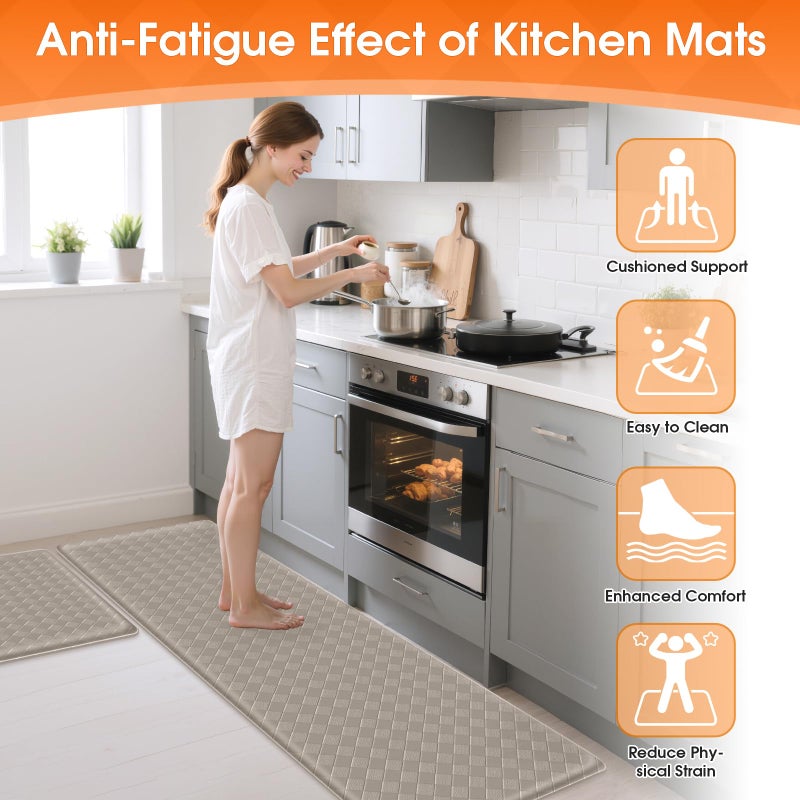 TranquilRelax Kitchen Mats, 2PCS Kitchen Rugs, Cushioned Anti Fatigue Kitchen Mats for Floor, Non-Slip Standing Desk Mat, Waterproof Kitchen Rug Set for Kitchen Floor Office,17.3"Ã—30"+17.3"Ã—59" Brown - Image 4