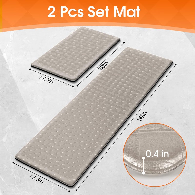 TranquilRelax Kitchen Mats, 2PCS Kitchen Rugs, Cushioned Anti Fatigue Kitchen Mats for Floor, Non-Slip Standing Desk Mat, Waterproof Kitchen Rug Set for Kitchen Floor Office,17.3"Ã—30"+17.3"Ã—59" Brown - Image 2