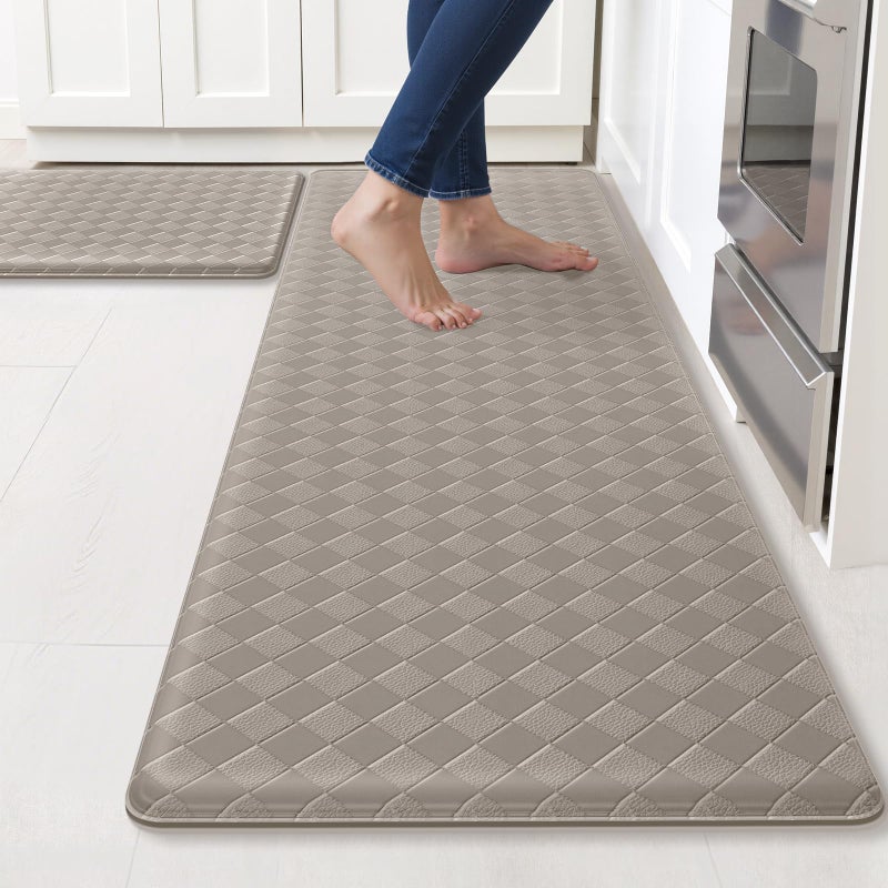 TranquilRelax Kitchen Mats, 2PCS Kitchen Rugs, Cushioned Anti Fatigue Kitchen Mats for Floor, Non-Slip Standing Desk Mat, Waterproof Kitchen Rug Set for Kitchen Floor Office,17.3"Ã—30"+17.3"Ã—59" Brown - Image 1